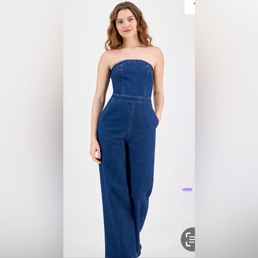 Denim Blue Straight Leg Jeans strapless jumpsuit